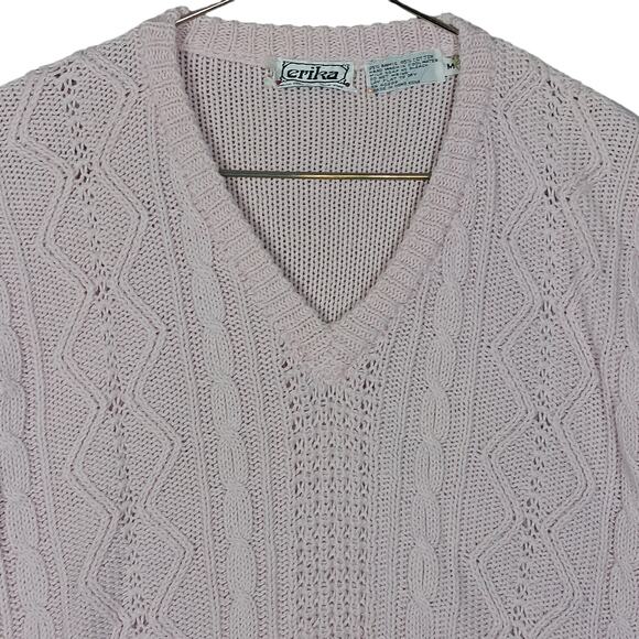 Vintage Erika Cable Knit Sweater Size Medium Pastel Pink - Picture 3 of 6